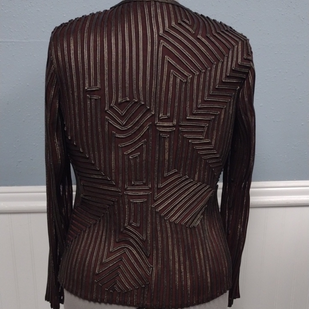 Brown Geometric Pattern Blazer With Textured Fini… - image 5